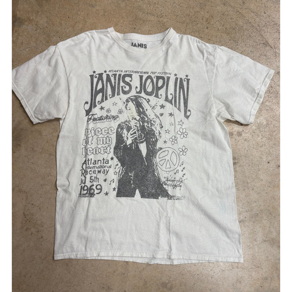 Janis Joplin Ivory Graphic T-Shirt Medium – Vintage Rock Band Cotton Tee